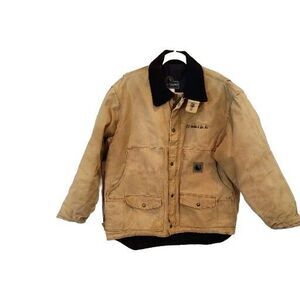 Berne Coat Mens L Sanded Canvas Trashed Work Tan Khaki  Quilted Pockets Jacket